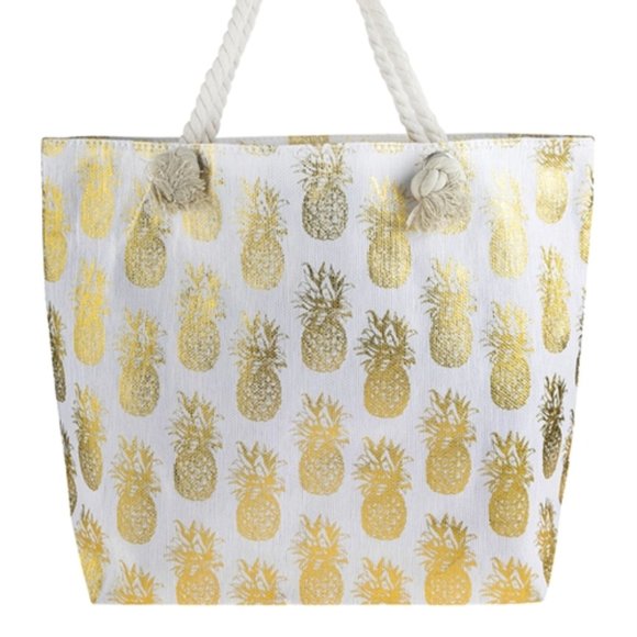 METALLIC GOLD PINEAPPLE CANVAS BAG - Picture 2 of 9